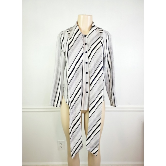 Alice and Olivia Navy Combo Tie Neck Blouse XS - Picture 2 of 8